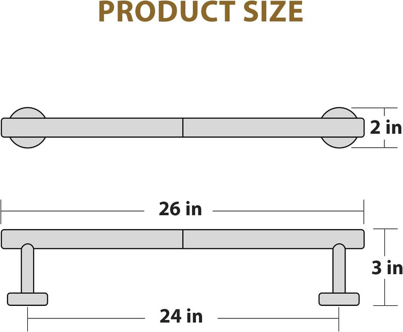 Luxbaro Matte Black Towel Bar 24 Inch, Thicken Towel Rack for Bathroom Wall, SUS304 Stainless Steel Towel Rod, Modern Home Decor (Total Length 26-Inch) - Image 2